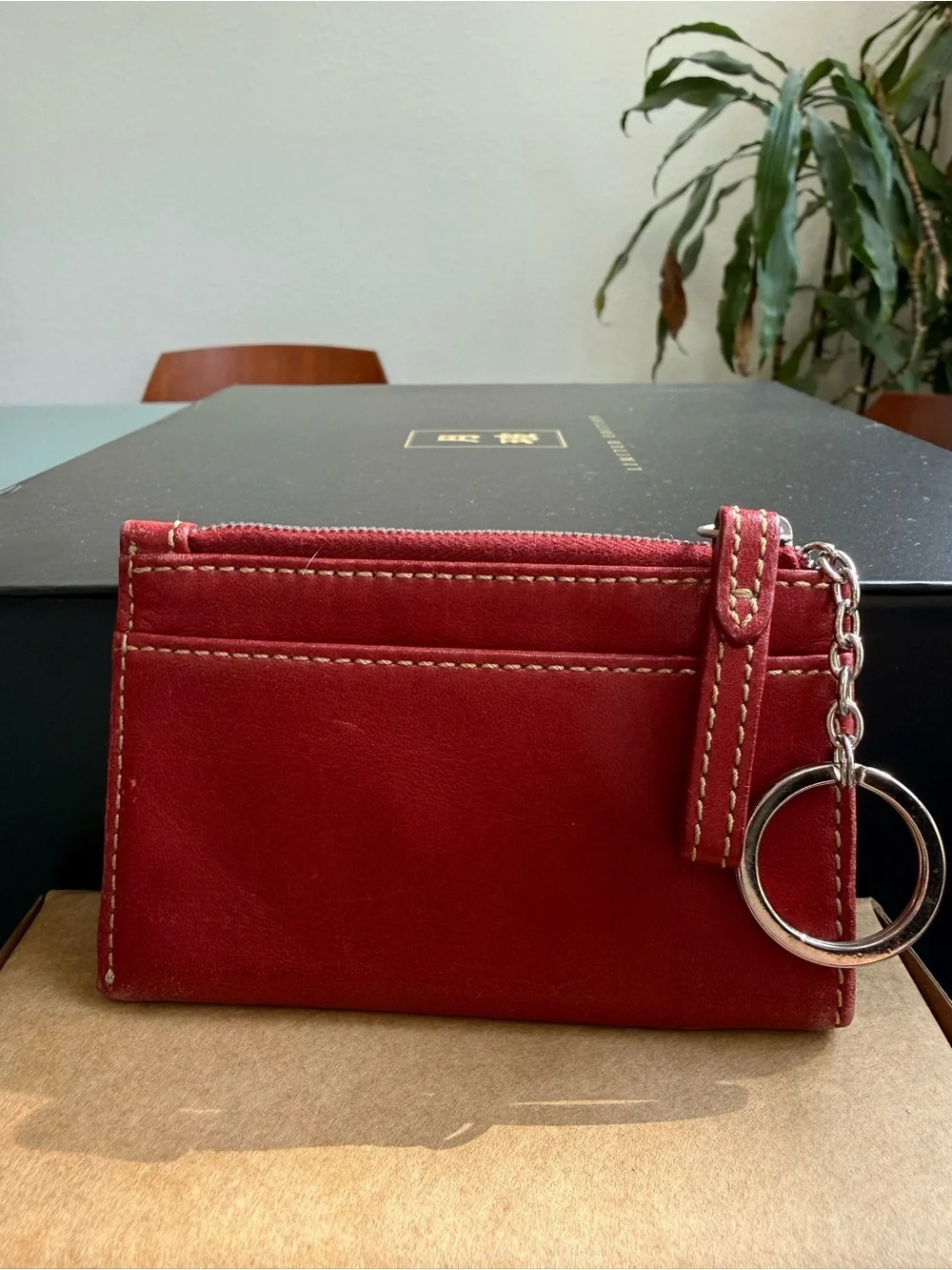 Coach Red Leather Zip Card Case with Keyring